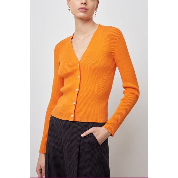Rails Beau Ribbed Knit Cardigan in Tangerine Orange Large - Picture 1 of 8